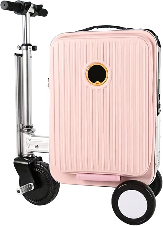 Rideable Electric Luggage 20 Inch Carry-On, Smart Riding Suitcase with USB Port and TSA Lock, Water-Resistant and Lightweight Design for Airport and City Travel Pink Striped Style