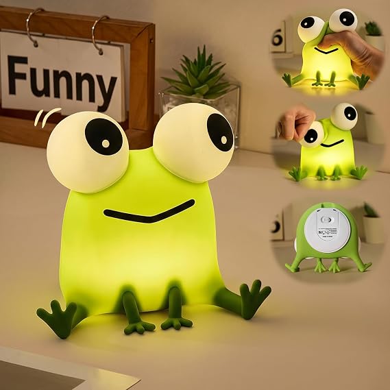 Big-Eyed Frog Lamp Funny Gifts, 3 Dimming+Silicone Random Stuff, Touch+Timer+Rechargeable Night Light, Unique Cool Lamp Weird Stuff Cool Things, Cute Gag Gifts Frog Gifts for Kids, Teens, Adults