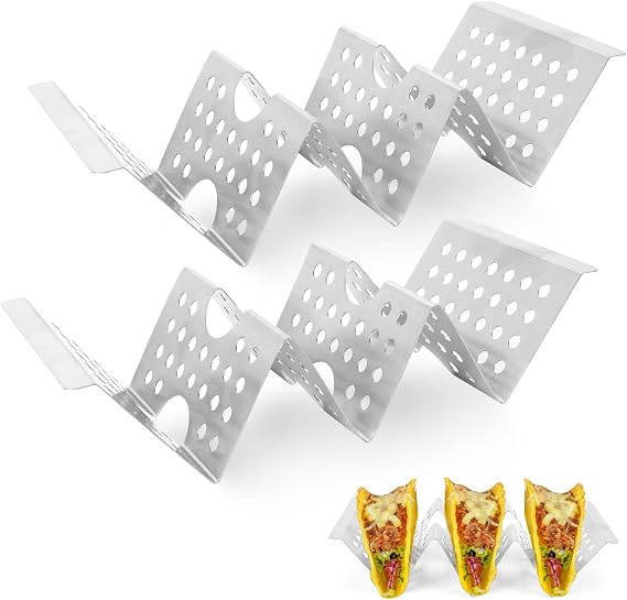 Taco Holder Stand,2 Pieces Stainless Steel Taco Tray,Taco Rack Holders,Mexican Food Rack Taco Rack,Wave Taco Rack,Taco Stand Taco Tray Holds Up to 3 Tacos,Taco Rack Stands for Dishwasher and Oven