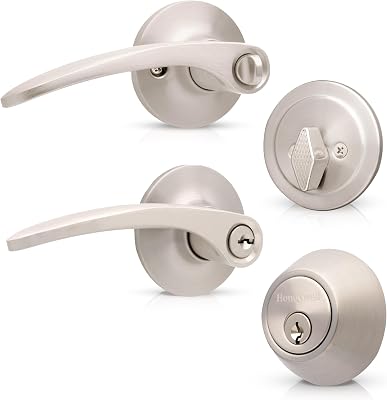 Honeywell Safes & Door Locks Interior Door Handle Lever Door Handle and Deadbolt Combo, Satin Nickel Finish, Easy-to-Install Door Handles for Home & Office - 8108732