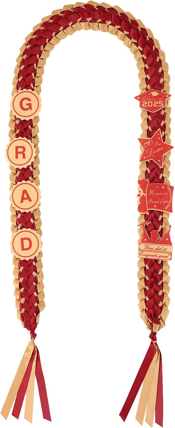 Graduation Ribbon Leis 2025 Class of 2025 Graduation Decor Gift Graduates Senior for Him Her Congrats Grad (Gold & burgundy)