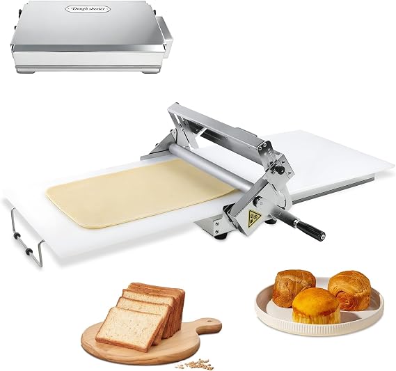 Folding Dough Sheeter (15.5"),Dough Sheeter,Manual Dough Sheeter,Commercial Dough Roller Sheeter,55 thickness options,Suitable for pizza, croissants, puff pastry, Stainless Steel(1 Rolling Boards)