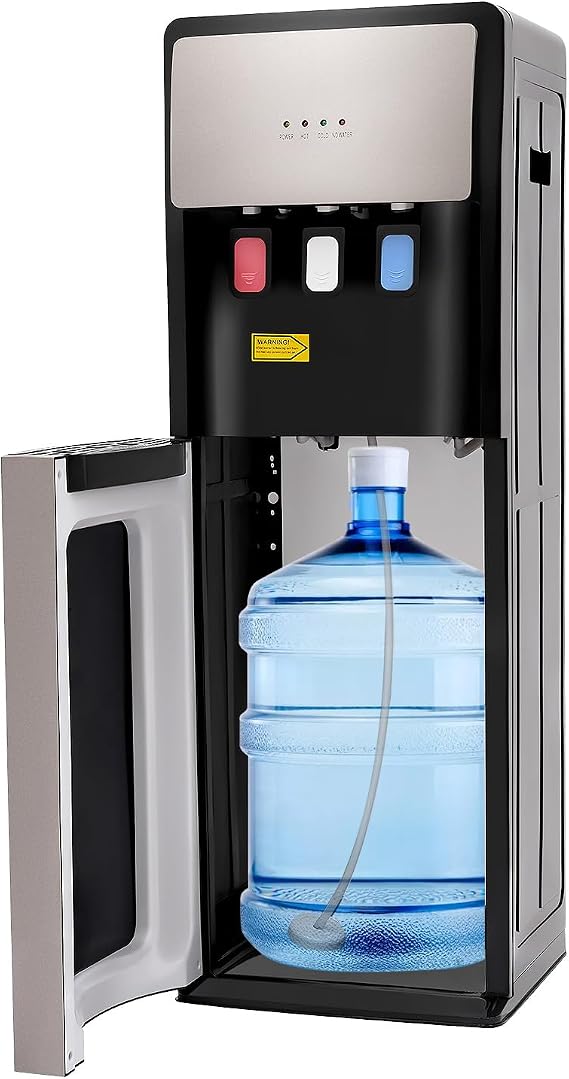 Bottom Loading Water Cooler Dispenser, Water Dispenser for 5 Gallon Bottle, 3 Temperature Settings, Floor Standing Hot and Cold Water Dispenser for Home, Office Use (Silver Grey)