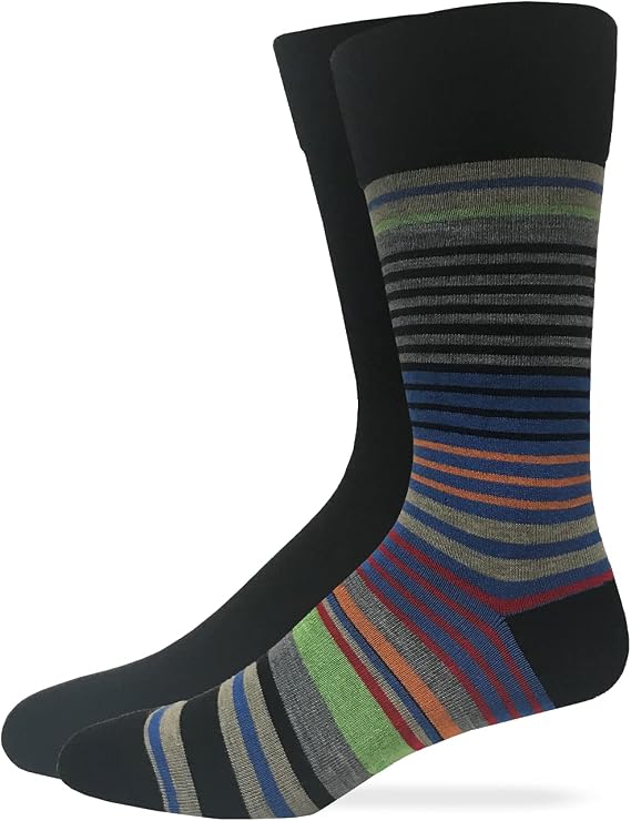 Top Flite Mens Stripe Pattern Lightweight Dress Crew Socks 2 Pair Pack