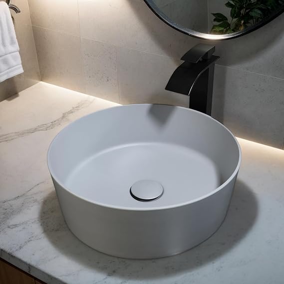 Bathroom Vessel Sink with Pop-Up Drain Combo,13 Inch Stone Resin Sink Basin Above Counter Modern Irregular Rectangular Bathroom Sink Bowl (Grey)