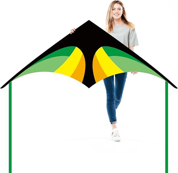 55" Large Delta Kites for Kids Adults Beginners Easy to Fly Single Line String for Beach Park Backyard Outdoor Green Yellow