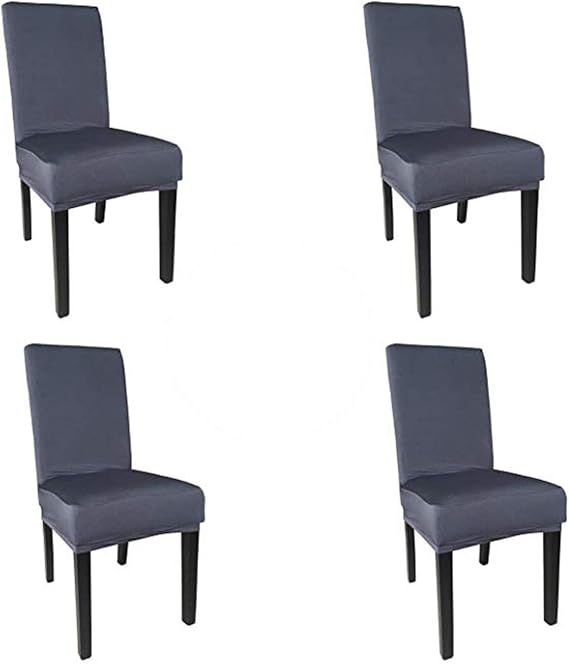 Spandex Fabric Stretch Removable Washable Dining Room Chair Cover Protector Seat Slipcovers(Dark Grey,4)