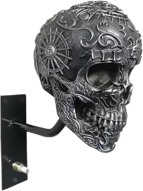 Motorcycle Helmet Skull Holder, Wall Mount Helmet Rack, Resin Crafts, Multipurpose Storage for Helmets, Coats, Caps, and Sports Gear