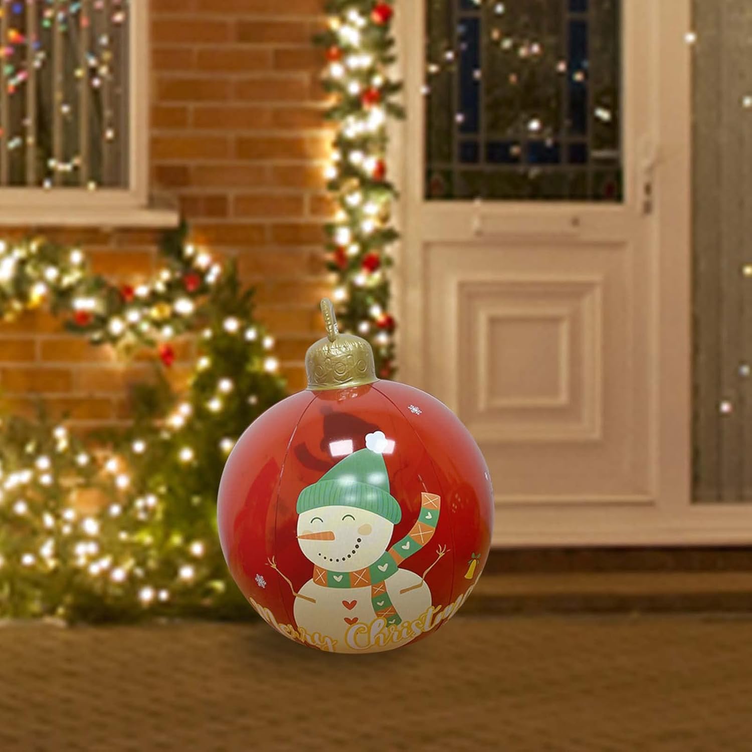 MONEYN 24 Inch Giant Outdoor Xmas Inflatable Oversized Decorated Ball, Light Up PVC Inflatable Christmas Decor Ball with LED Light for Festive Christmas Yard Decoration E C