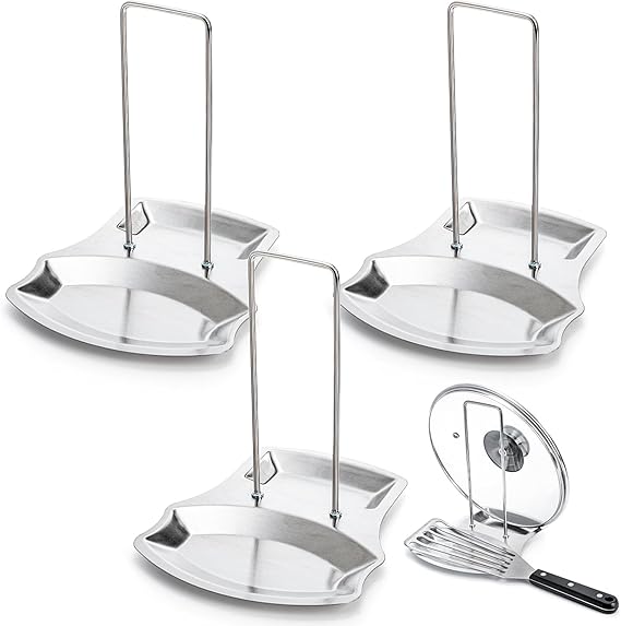 Lawei 3 Pack Lid and Spoon Rest - Pot Lid Holders Stainless Steel Pan Lid Organizer for Pots Pans Spoons