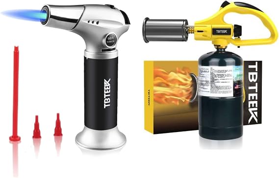 TBTEEK Powerful Cooking Torch Lighter with Adjustable Flame, Safety Lock Charcoal Torch Lighter for BBQ, Searing Steak, Creme Brulee, Campfire (Tank Not Included)