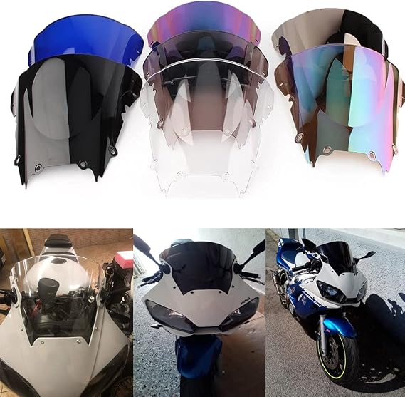 Motorcycle Double Bubble Wind Deflectors Windscreen Windshield Fit For Yamaha YZF R6 600 1998 1999 2000 2001 2002 (Deep Iridium)