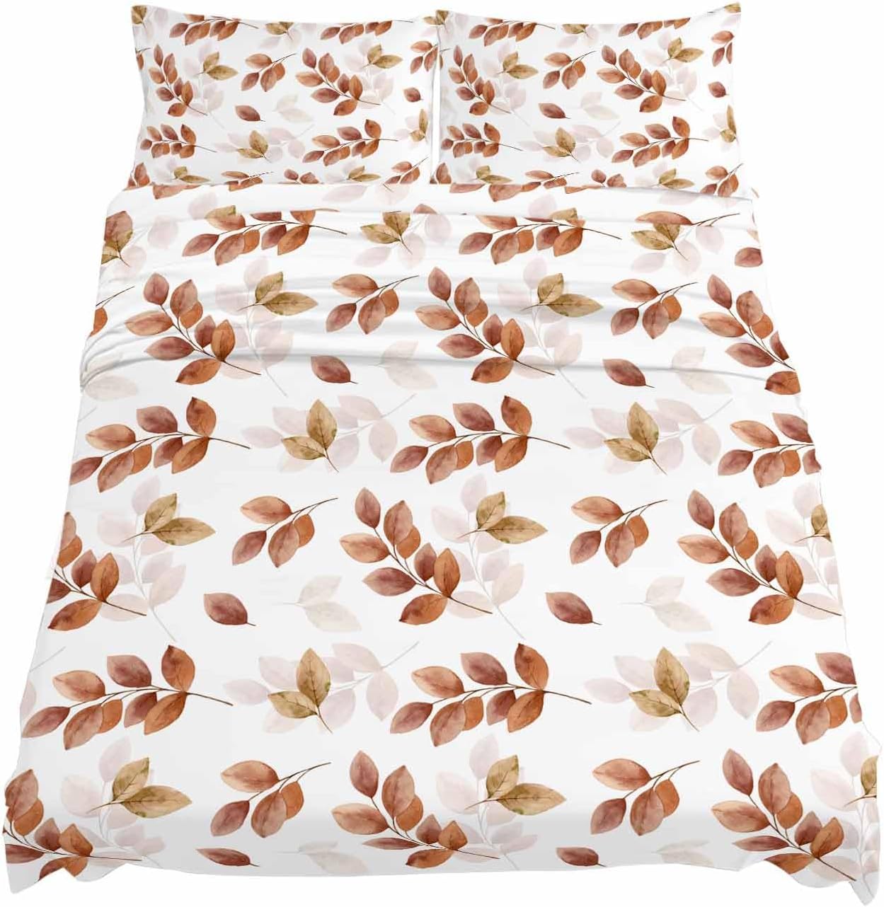 34 Piece Bed Sheet Set, Thanksgiving Fall Burnt Orange Eucalyptus Leaf Harvest Vintage Rural White King Size Microfiber Flat Sheets Fitted Sheet with 16-inch Deep Pocket, Bedding Sheets & Pillowcases