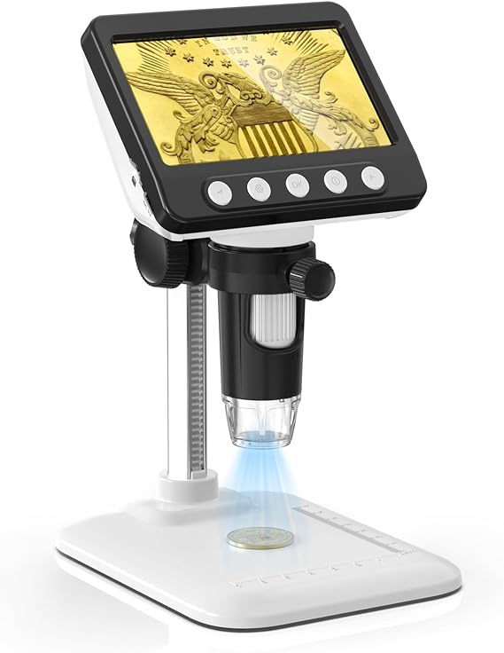 Coin Microscope for Error Coins, 4.3 inches 1080P LCD Digital Microscope, 50x-1000x Magnifier with 8 Adjustable LED Lights, PC View, Compatible with MacOS Windows for Adults Kids