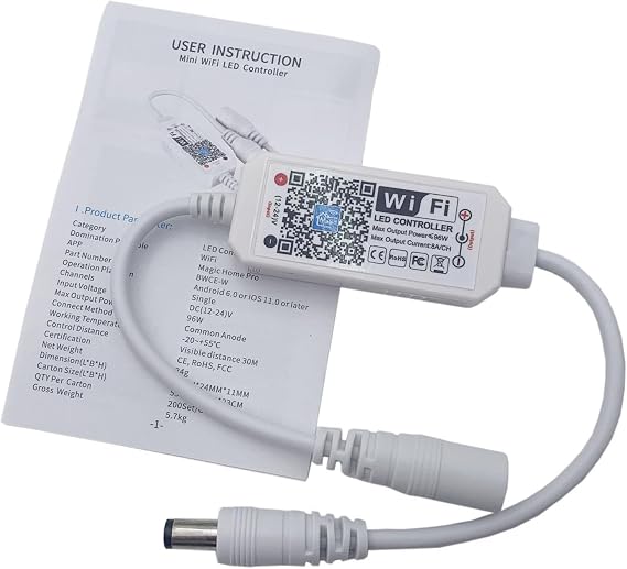 LED Smart WiFi Controller, Single Color LED Strip Lights WiFi Controller Compatible with Android iOS, 12-24V 96W LED Strip Light Remote Controller Support Voice Control