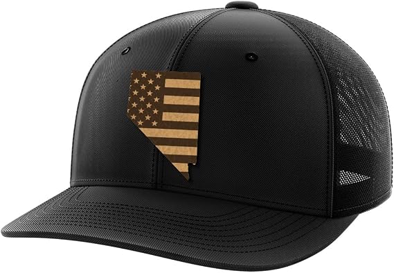 Greater Half Nevada Leather Patch Trucker Hat USA Made Adjustable Snapback Mesh Cap United 6-Panel Mid Profile