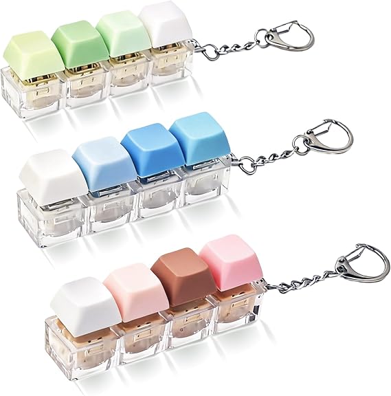 3pcs Keyboard Fidget Toy, 4-Button Keyboard Clicker Fidget Toy with 3 Levels of Sound, Stress Relief Clicky Fidget Toy Finger Keyboard Keychain for Adults Anxiety Relief