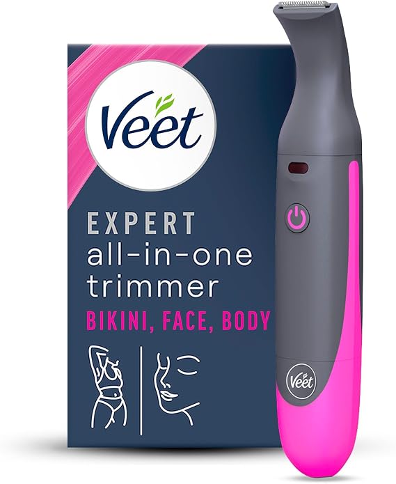 Veet All in One Trimmer, Bikini  Body, Face and Eyebrows, Women's Intimate Zone Water Resistant, with 2 Heads and 4 Combs for Precision, with USB Charger