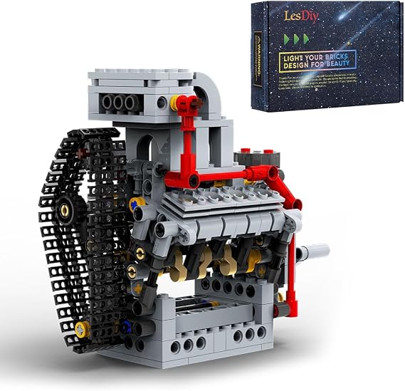 V8 Engine Model Kit, Mini DIY Assembly MOC Building Blocks Set, Build Your Own Engine for Adults and Teens