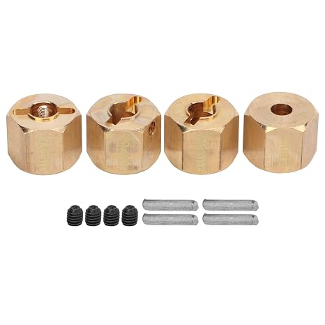 4pcs 12mm Hex Wheel Hub Extended Adapter for SCX10 90046 GN7 CC01 1/10 RC Cars, Brass Coupler with Pin and Set Screw for Improved Stability and Durability (10mm)