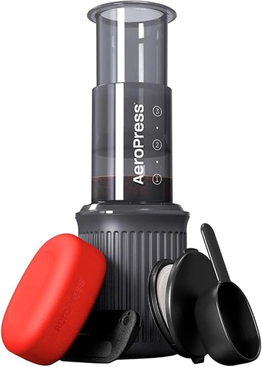 AeroPress B55977 Aeropress Go Coffee Maker with Filter, French Press, Espresso, Iced Coffee, Outdoors, Camping, Portable, Compact, Pressure Extraction