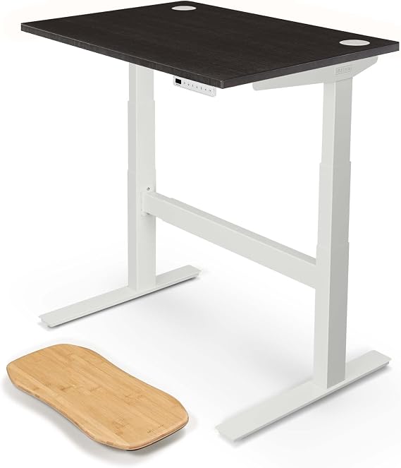 UPLIFT DESK Black Bamboo (42 x 30 inch) Standing Desk 2-Leg V2-Commercial Adjustable Stand Up C-Frame (White), Advanced Keypad, Wire Grommets, Wire Tray, Rocker Board
