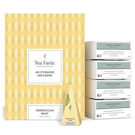 Tea Forte Moroccan Mint Pack of 40 Infusion Pyramids Organic Green Tea