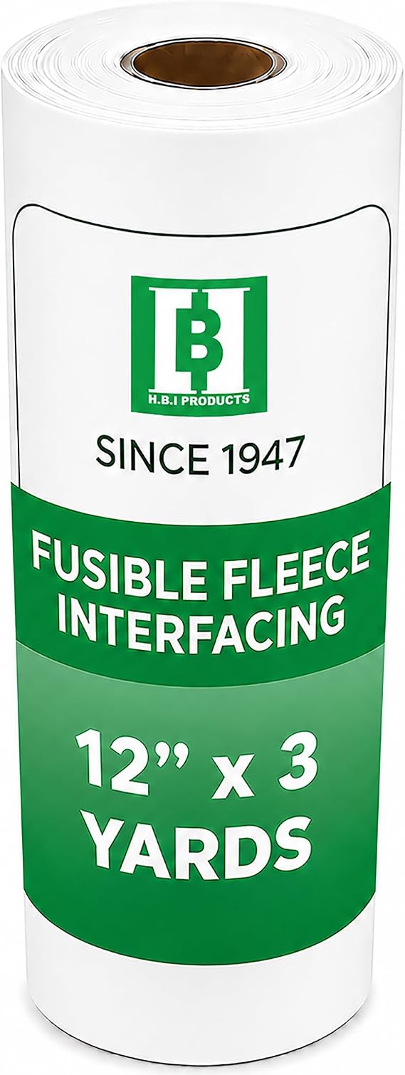 HBI Fusible Fleece Interfacing, Light Iron-On Quilt Batting, 12 in x 3 yd