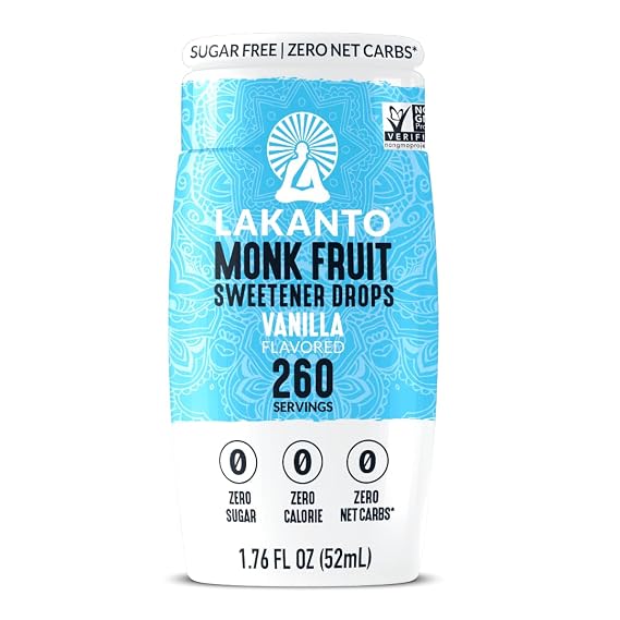 Lakanto Monk Fruit Extract Drops Liquid Sweetener - Zero Calorie, Zero Sugar, Keto Drink Sweetener, Sugar Substitute, On the Go, Tea, Coffee, Smoothies - Vanilla 1.76 Fl Oz (Pack of 1)