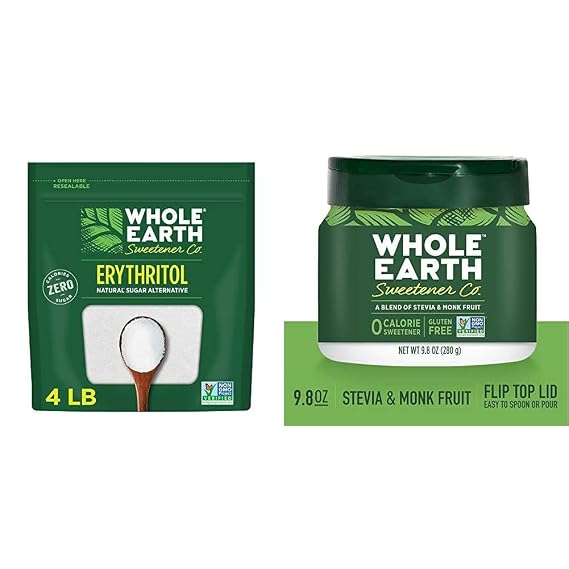 WHOLE EARTH Erythritol & Stevia and Monk Fruit Sweetener Bundle (4 lbs + 9.8 oz)