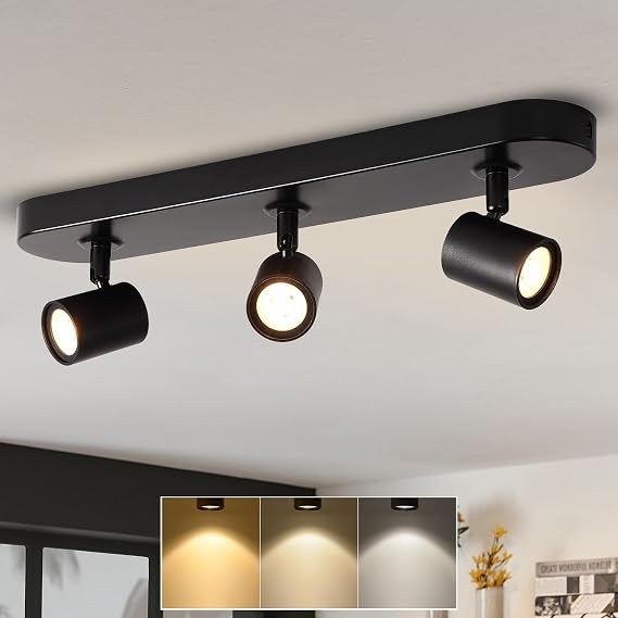 ANWIO Spotlights Ceiling Lights,3 Black Kitchen Spot Lights for Ceiling,Bar Spotlight Ceilings,Ceiling Spotlights for Kitchen,Bedroom Lights Ceiling,Including Bulbs(EUCS-LG11A-480C) [Energy Class F]