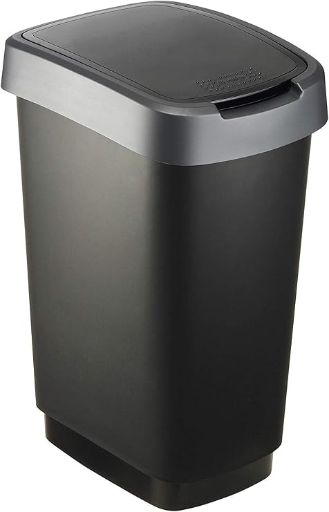 Rotho Twist Waste Bin with Lid, Plastic (PP), 25 Litres, Black/Silver, (33.3 x 25.2 x 47.6 cm), One Size