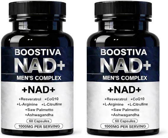 Boostiva NAD+ Supplements for Men with NAD, Resveratrol, CoQ10, L-Citrulline & Lycopene Nitric Oxide Support, Prostate Care, Anti-Aging, Stamina & Cellular Energy Boost 60capsules (1) (2)