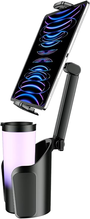 Tryone Car Cup Tablet Holder for iPad: Cup Stand Tablet Mount with Adjustable Arm Compatible with iPad Pro Air Mini | Galaxy Tab | Kindle Fire HD or Other 4.7-12.9" Devices