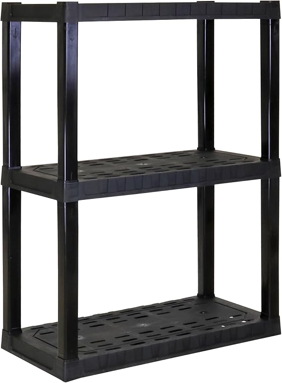 Oskar Heavy Duty Plastic Storage Shelves- for Garage, Kitchen, Bathroom Basement Kids Room, Stackable 3-Tier Black Organizer Rack for Books Shoes, Toys, Pantry, Cleaning and Closet Organization