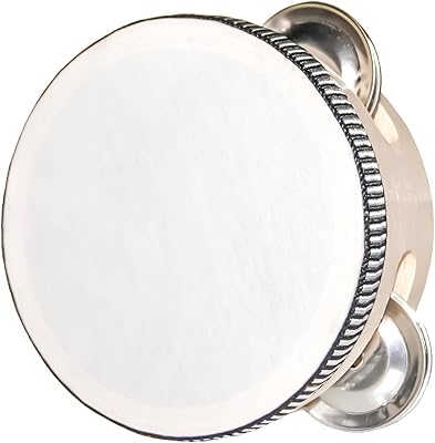 Tambourine for Adults Hand Held Drum, Wooden Tambourine Metal Jingles Percussion Single Row Hand Drum for Church KTV Party Gifts 4 Inch
