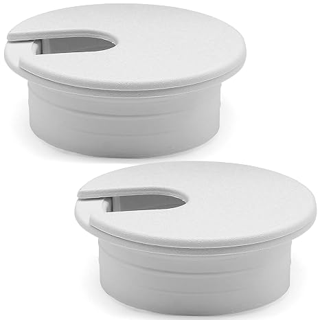 Litoexpe 2 Pcs White Desk Cord Grommet 1-1/2 Inch | Plastic Grommet Cable Hole Cover, U-Shape Cable Hole Cover, for Office and Computer Desks