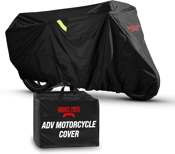 Badass Moto Waterproof Outdoor Motorcycle Cover for Adventure Bikes, Black | Top case adjustable; fits BMW R 1300 GS, Harley Pan America, Ducati Multistrada V4 Rally, KTM 1390 SA, Triumph Tiger 1200 ADV