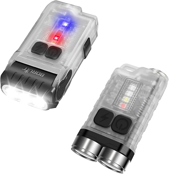 BORUIT V15 LED Powerful EDC Flashlight with Back Clip,80 Head Swivels and V3 Mini Keychain Flashlight with IP65 Waterproof,Tail Magnet