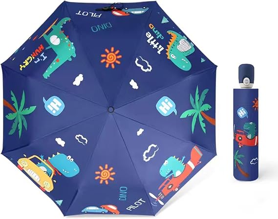 Hannstar Automatic Kids Umbrella, Folding Telescopic Toddler Umbrella for girls & boys, UV/Sun Protection - Strong and Portable - Compact, Durable, Lightweight Cute Kitty Brolly