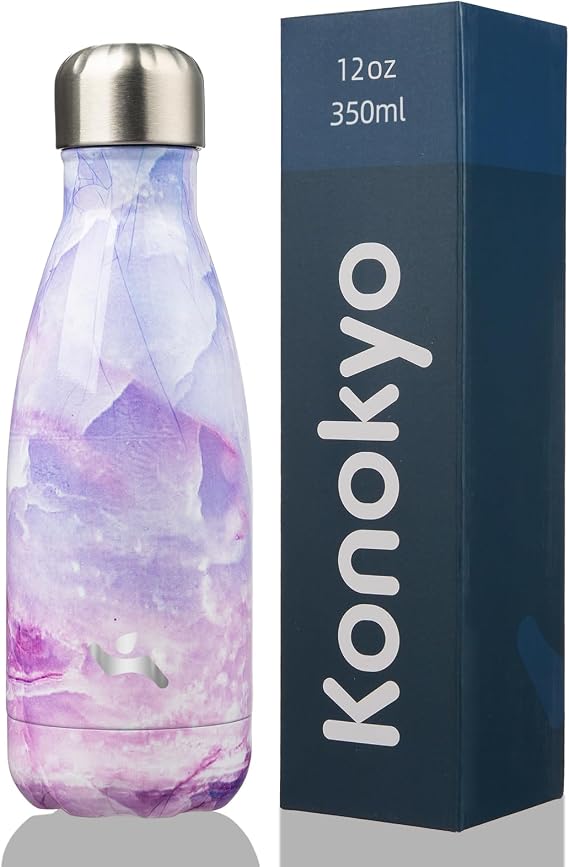 Konokyo İzoleli Su Şişeleri,12oz Çift Duvar Paslanmaz Çelik Vacumm Metal Flask Spor Seyahat için,Mermer Şafak