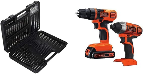 BLACK+DECKER BDA91109 Combination Accessory Set, 109-Piece with Black & Decker 20V MAX Drill/Driver Impact Combo Kit