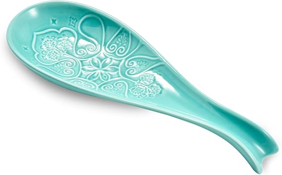 Ceramic Spoon Rest for Stove Top, Spoon Holder, Spoon Rest for Kitchen Counter, Utensil Rest for Spatula & Tong, Kitchen Decor and Accessories (Turquoise)