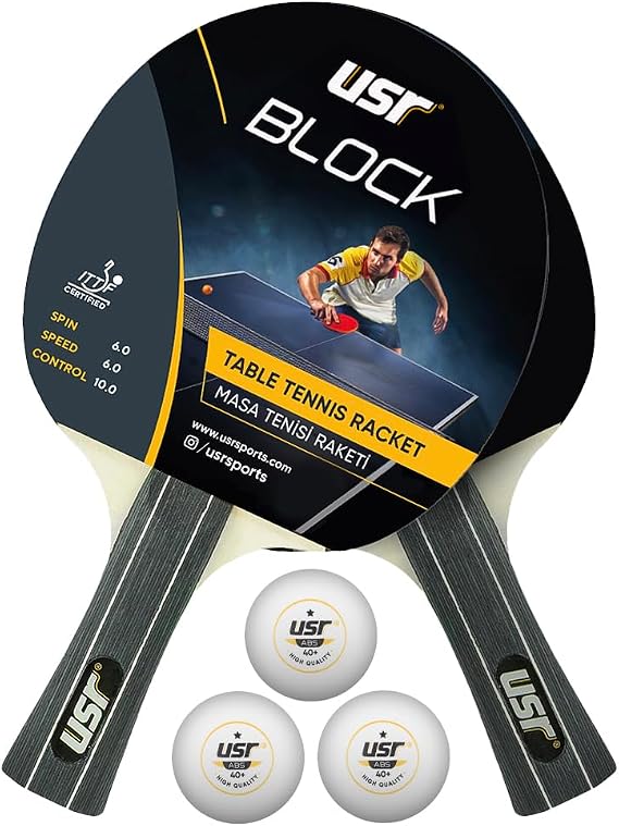 USR Block-RB Table Tennis 2 Racquets + 3 Ball Set