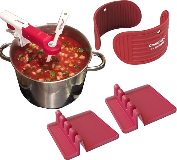StirMATE StirMATE Essentials Set - Automatic Pot Stirrer + CoolGRIPS (2 heat resistant Grippers) + 2x Counter Guards Complete Hands-Free Cooking & Heat-Safe Kitchen Bundle