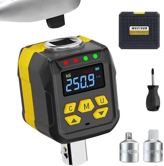 1/2" Digital Torque Adapter Set with Socket Adapter (1/4", 3/8") | 12-250 ft-lb, 2% Accuracy, Color Display, Buzzer & LED Indicator, Works with Ratchet and Breaker Bar