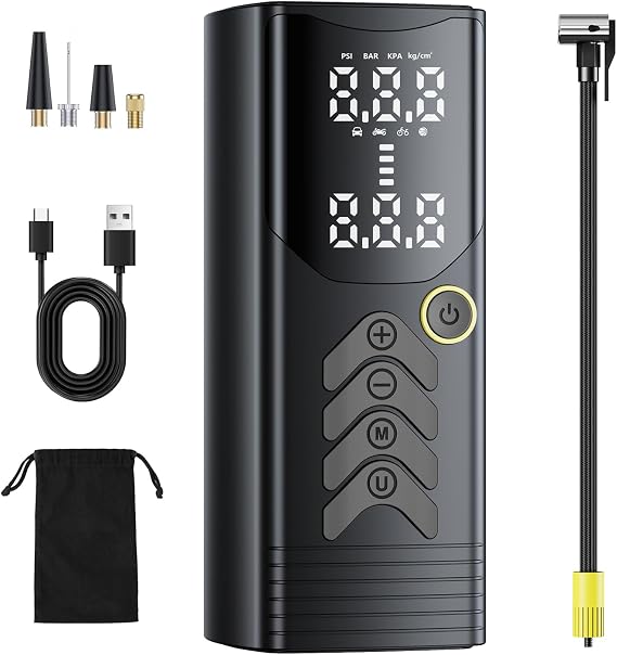Tire Inflator Portable Air Compressor,Air Pump 150PSI with Ultra-strong motor 5X Fast Inflation Speed.Cordless 25000mAh Battery,with Tire Pressure Gauge,for Car Motocycle,Bike Pump,Ball Pump