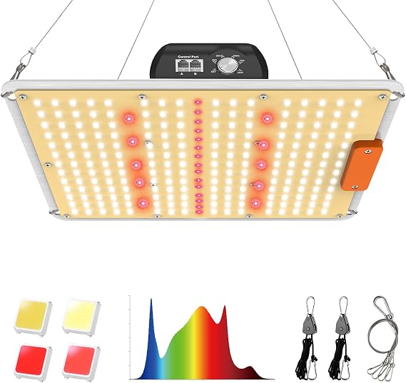 QUAL-B-1000 LED Grow Lights with Samsung LM301B Diodes, Dimmable Sunlike Full Spectrum Daisy Chain Plant Grow Light for Indoor Seeding Veg Bloom, 3x3/2x2 Coverage Flower Plant Growing Lamps 2.6 umol/J