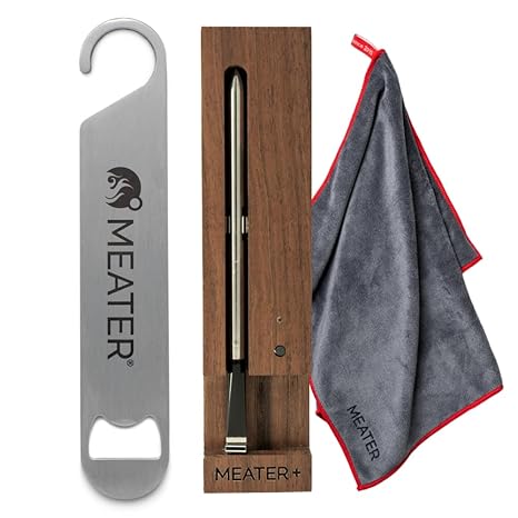 MEATER Plus Wireless Thermometer w/Towel & Bar Blade, Brown Sugar, 165ft | Smart wireless meat thermometer with microfiber kitchen towel and bar blade bottle opener. Limited edition Brown Sugar color.