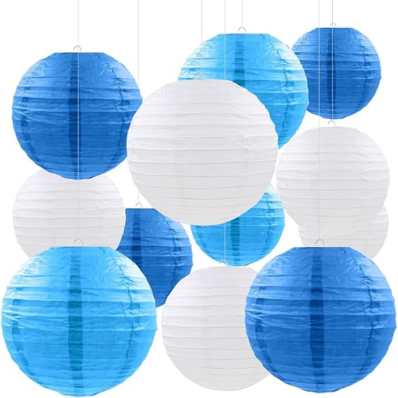 CC wonderland zone Pack of 12 Paper Lanterns Blue Round Paper Lanterns Paper Lantern for Lampshade Decoration Wedding Decorations Birthday Party Garden Party Decoration